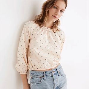 Madewell Gathered Puff-Sleeve Crop Top, Small, Sunrise Floral Bone, worn once
